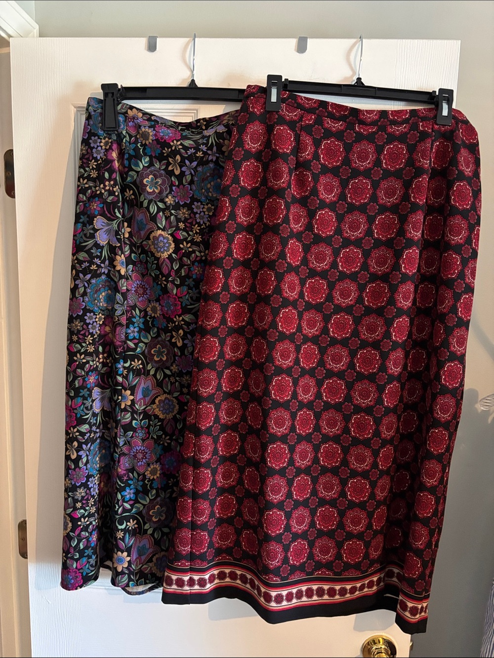 Women’s Floral & Medallion Skirt Duo - Black Floral and Burgundy Medallion